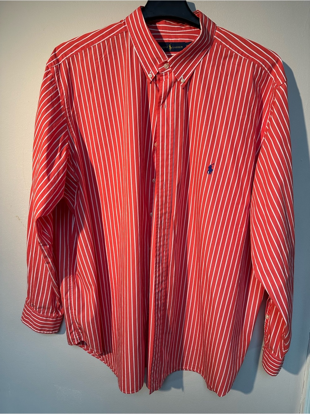 Ralph Lauren Red and White Striped Button-Down Shirt